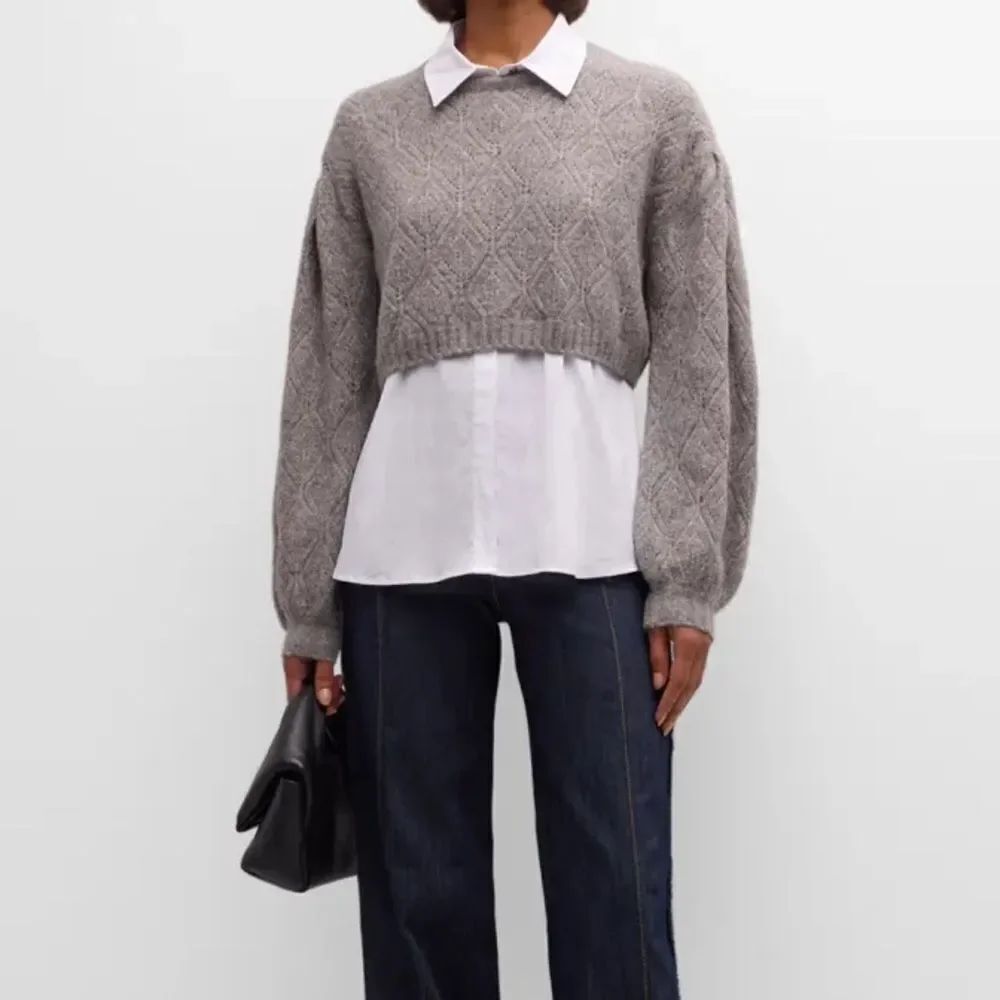 Cinq a sept Landry combo knit pullover top